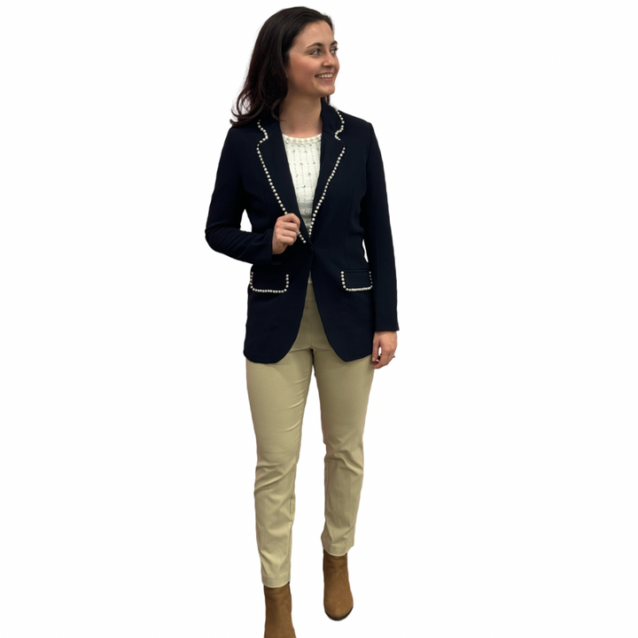 The Palmer Pearl Trimmed Blazer in Navy — view 3