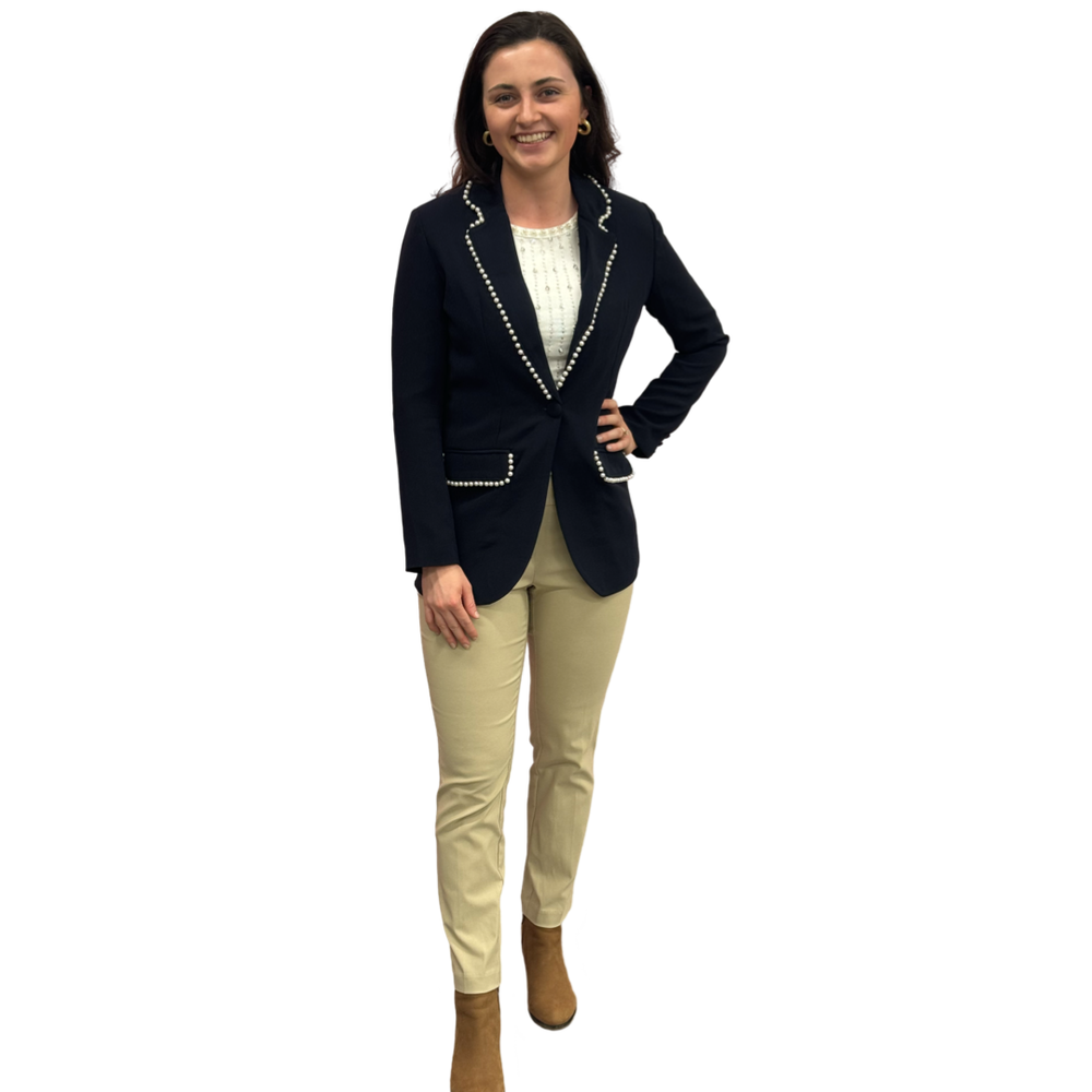 The Palmer Pearl Trimmed Blazer in Navy — view 2
