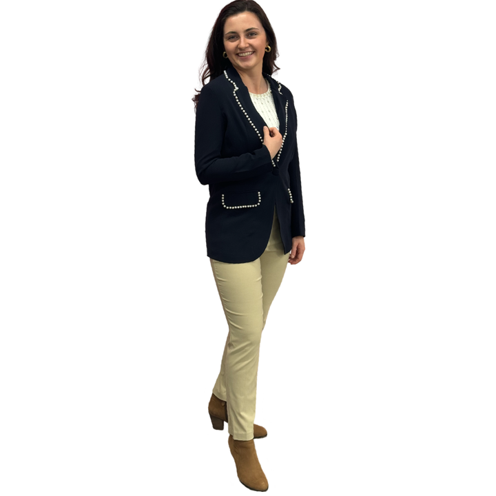 The Palmer Pearl Trimmed Blazer in Navy — view 5