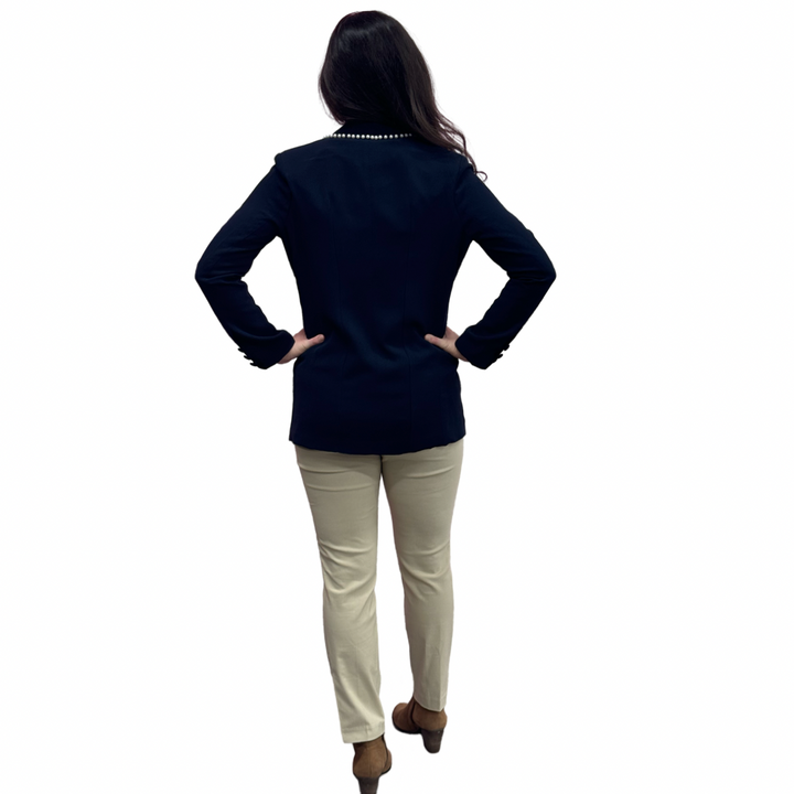 The Palmer Pearl Trimmed Blazer in Navy — view 7
