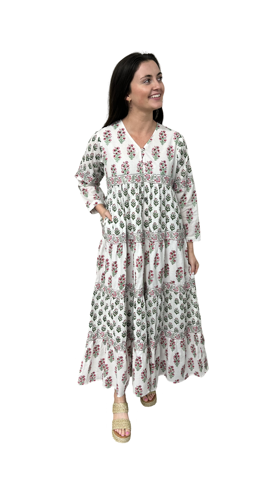 The Frances Cotton Maxi Dress in Pink and White — view 2