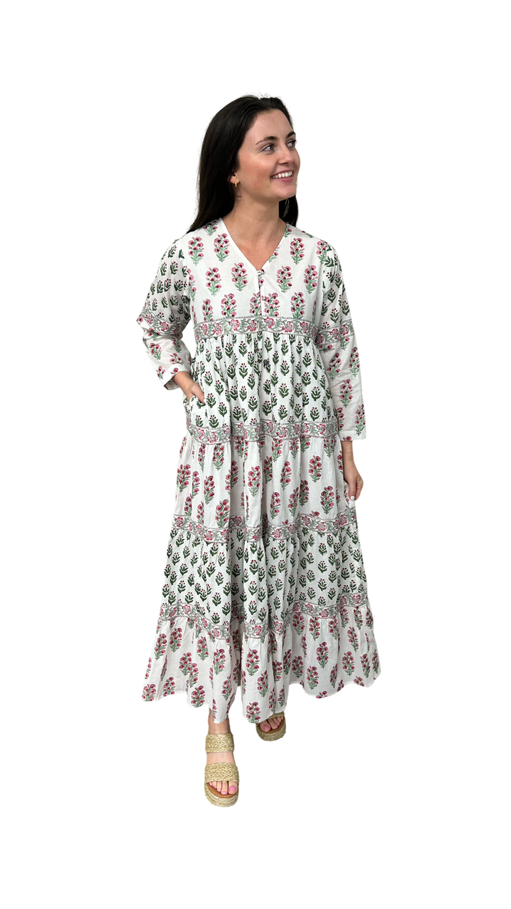 The Frances Cotton Maxi Dress in Pink and White — view 2