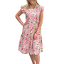 The Campbell Striped Midi Length Dress in Red Striped Hand Blocked Floral