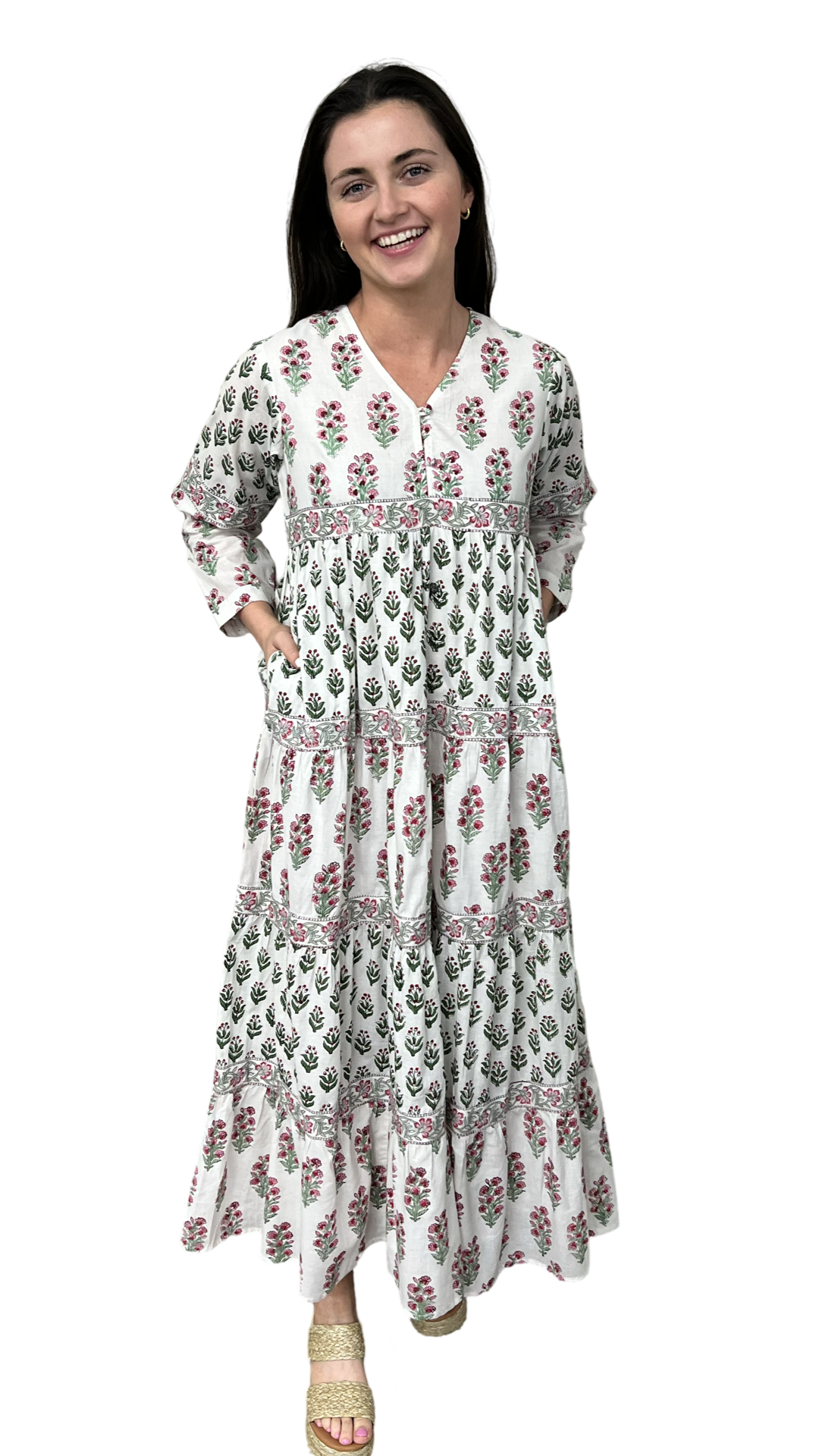 The Frances Cotton Maxi Dress in Pink and White