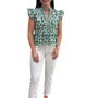 The Bella Ruffle Top in Emerald Green and White