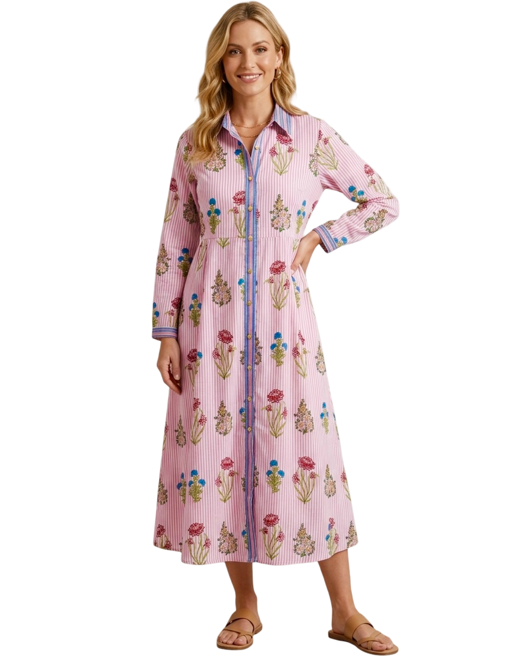 The Marion Dress in Pink Striped Floral