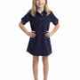 The Libby Corduroy Girl's Dress in Navy With Pink Dots