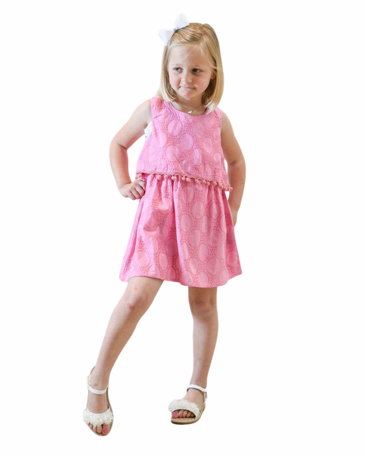 Pretty in Pink Pom Pom Embroidered Dress for Girls