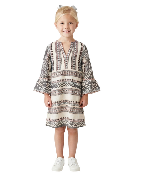 The Neely Girl's Embroidered Jacquard Tunic Dress White and Black Stripe