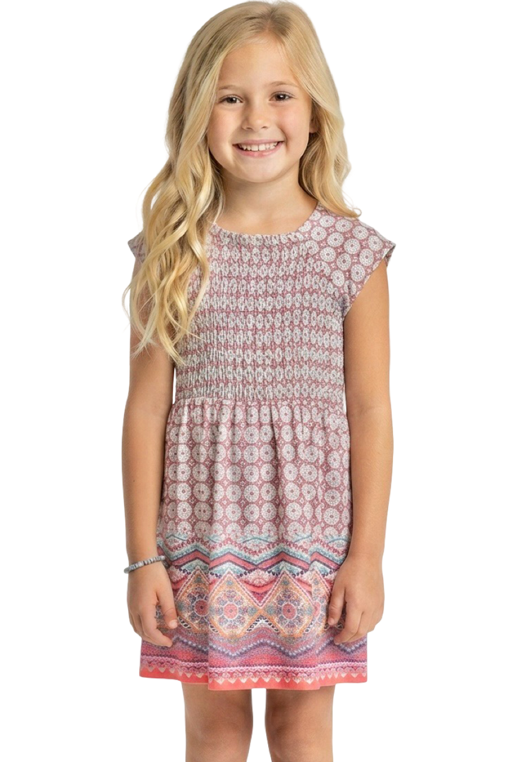 The Cloey Smocked Dress For Girls in Coral