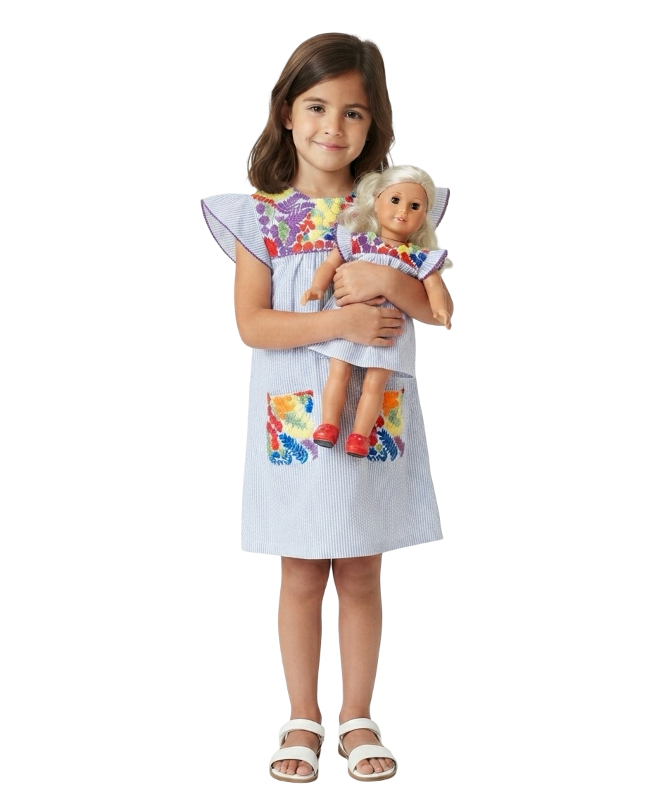 The Molleson Embroidered Flutter Sleeve Dress For Girls