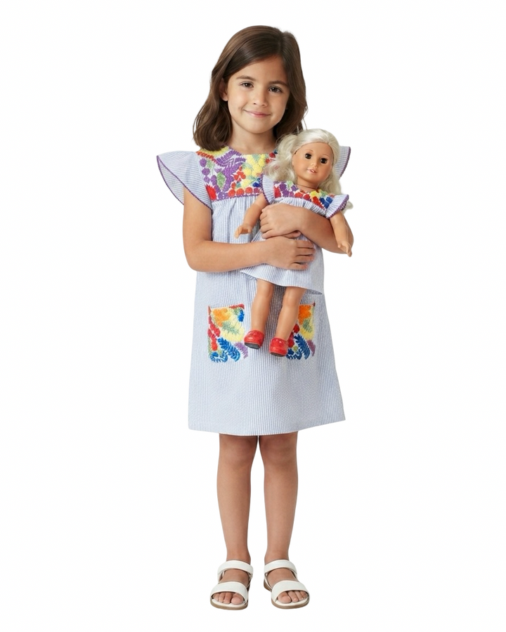 The Molleson Embroidered Flutter Sleeve Dress For Girls