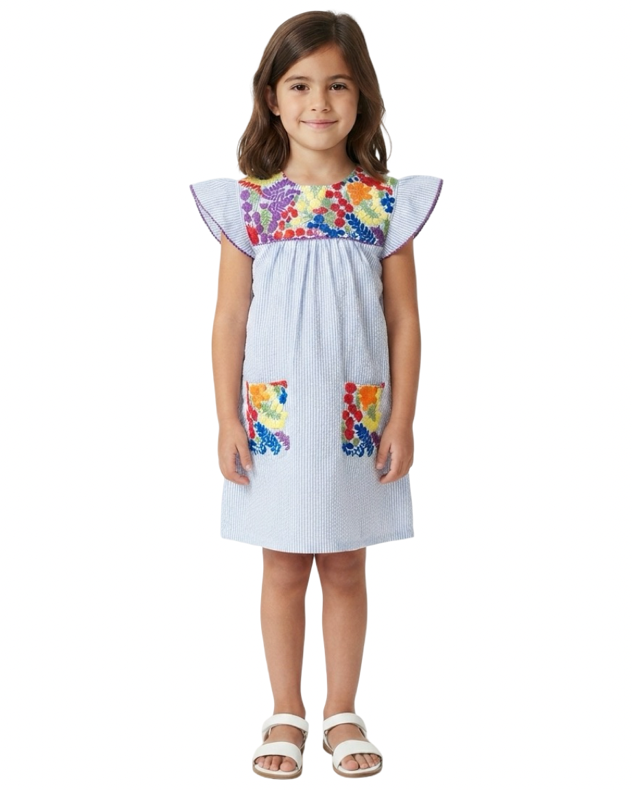 The Molleson Embroidered Flutter Sleeve Dress For Girls