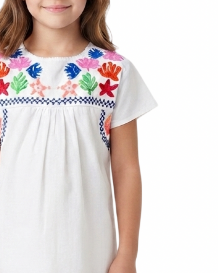 Sealife Embroidered Cotton Dress for Girls