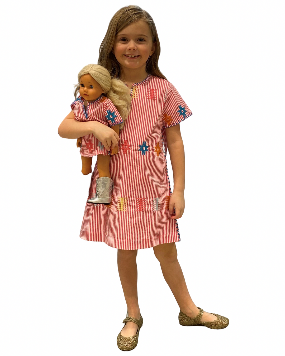 The Tatiana Pink Striped Embroidered Dress for Girls