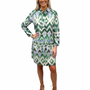 The Holland Cotton Shirt Dress in Green Ikat