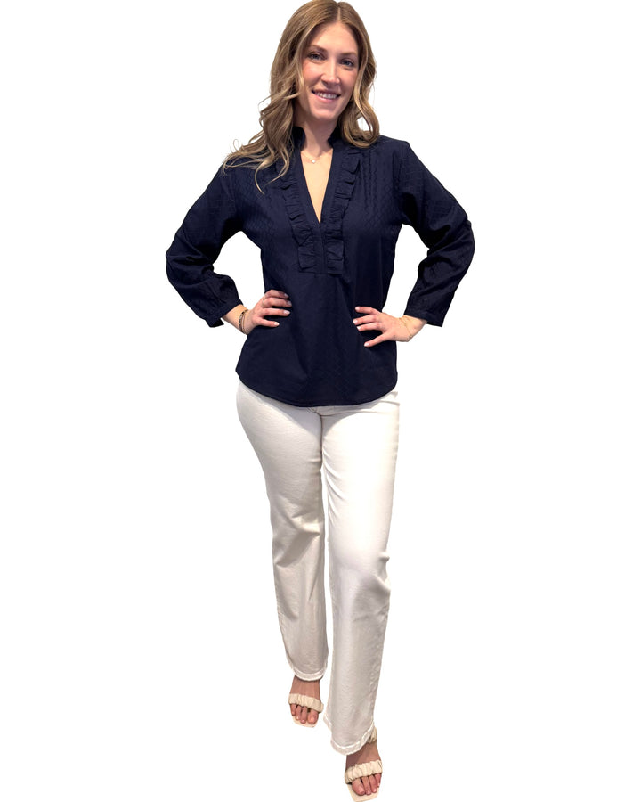 The Emerson Top in Navy Cotton Jacquard