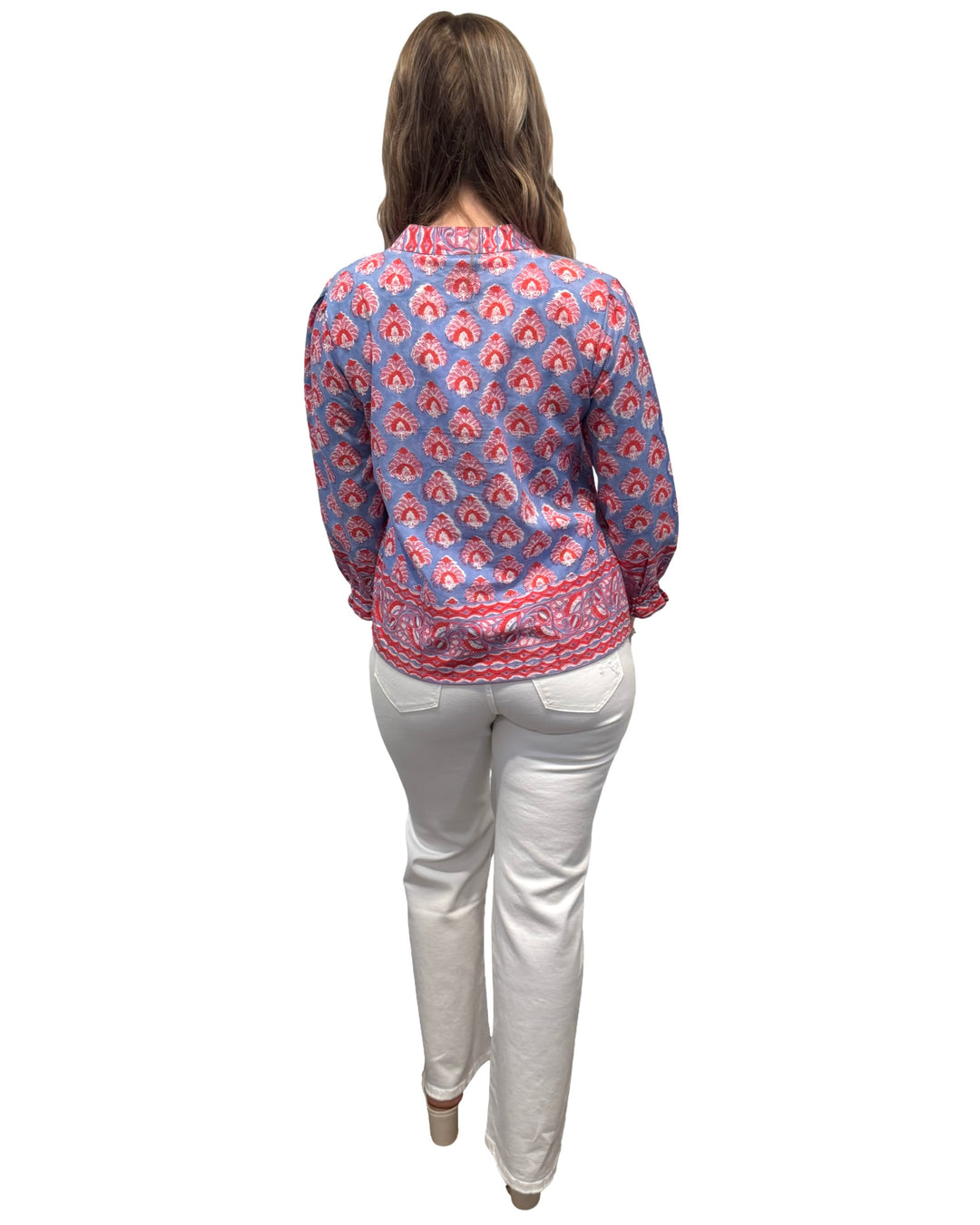 The Melody Cotton Hand Block Printed Top in Blue Red — view 5