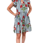 The Tinley Short Hand Block Printed Dress in Blue Grey Floral