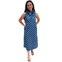 The Newport Ruffle Collar Long Dress in Blue Hand Blocked Floral