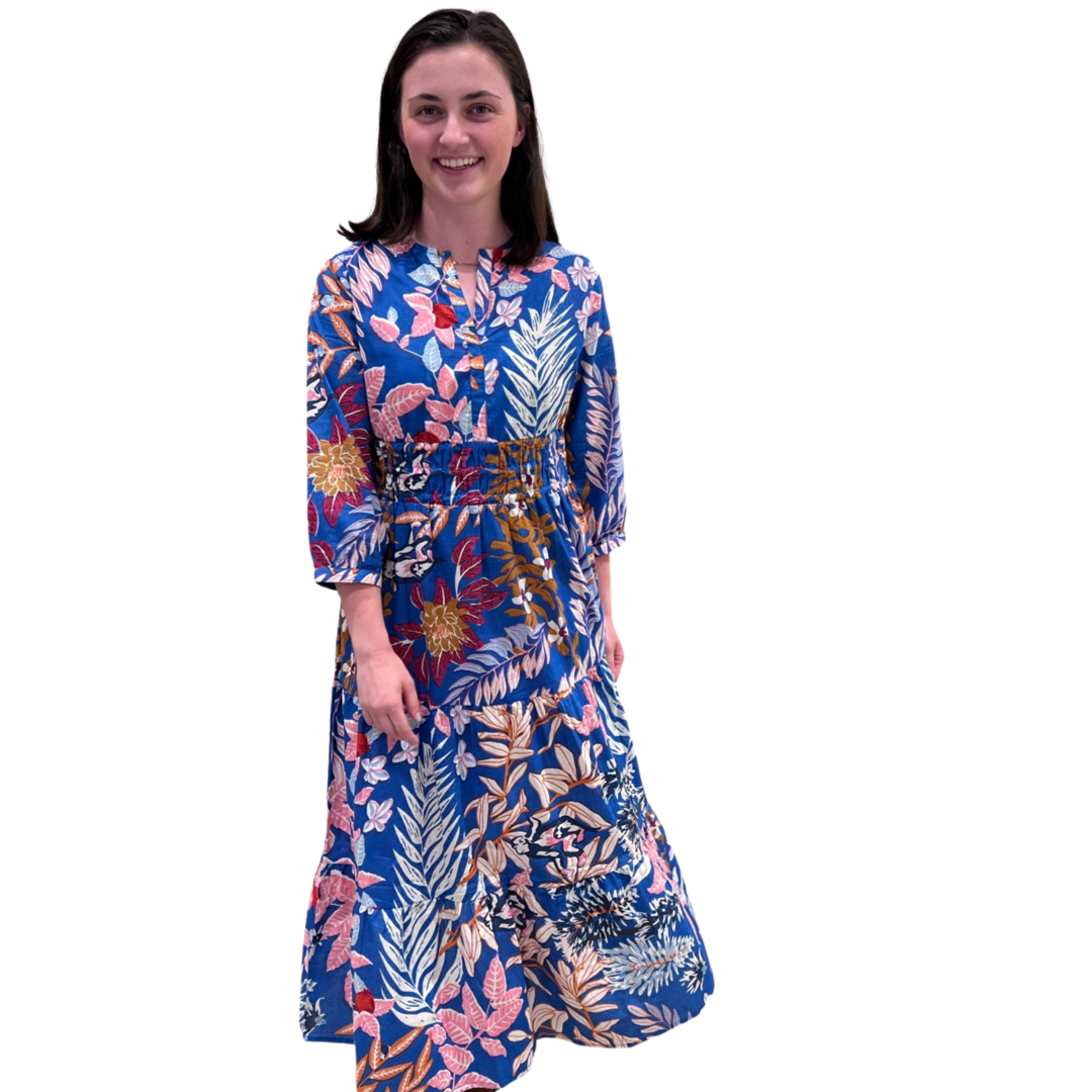 The Sydney Cinch Waist Dress in Beautiful Blue Floral — view 2