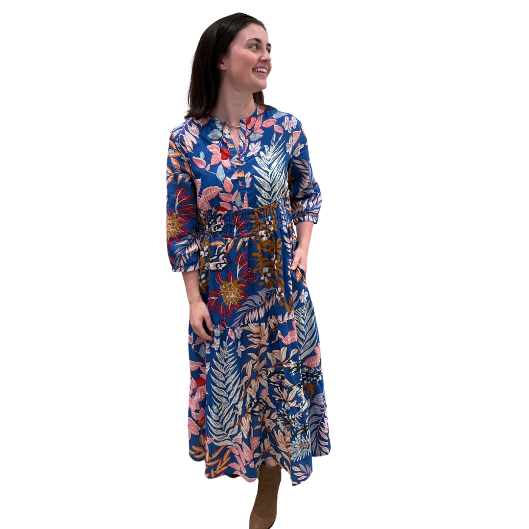 The Sydney Cinch Waist Dress in Beautiful Blue Floral — view 3
