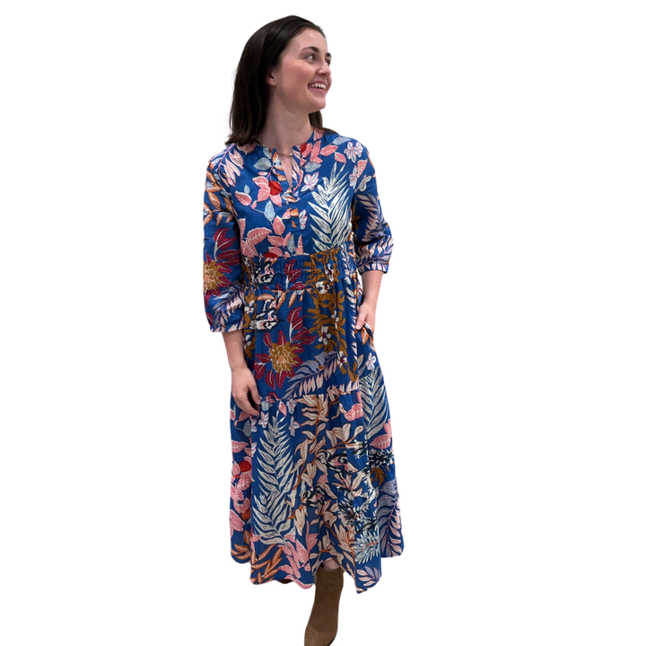 The Sydney Cinch Waist Dress in Beautiful Blue Floral — view 3