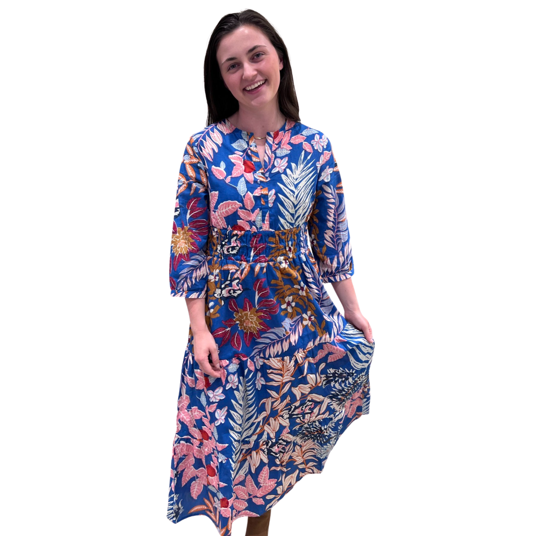 The Sydney Cinch Waist Dress in Beautiful Blue Floral — view 4