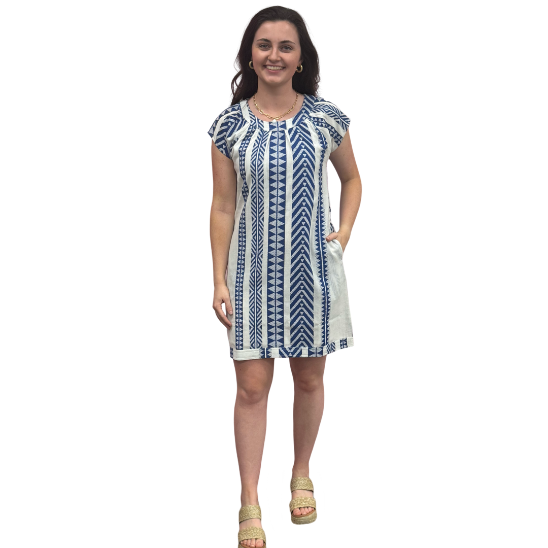 The Quinn Dress in Royal and White Jacquard — view 8