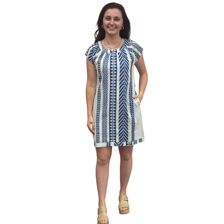 The Quinn Dress in Royal and White Jacquard — view 8