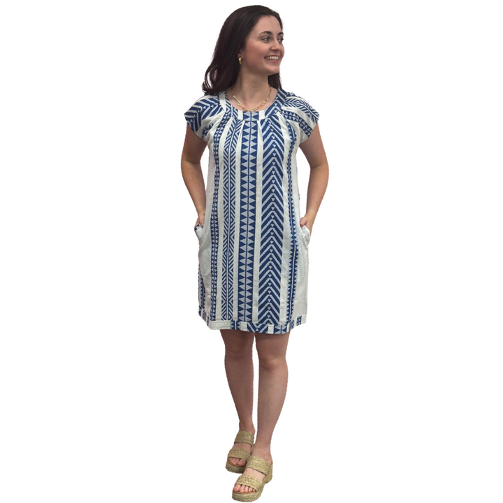 The Quinn Dress in Royal and White Jacquard — view 6