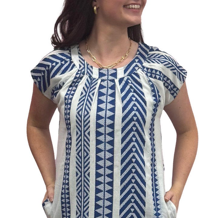 The Quinn Dress in Royal and White Jacquard — view 7