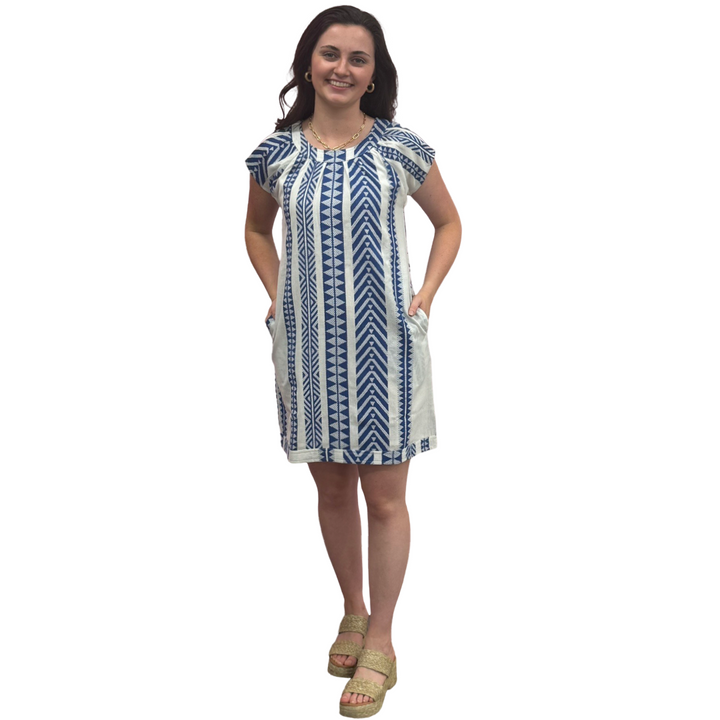 The Quinn Dress in Royal and White Jacquard — view 4