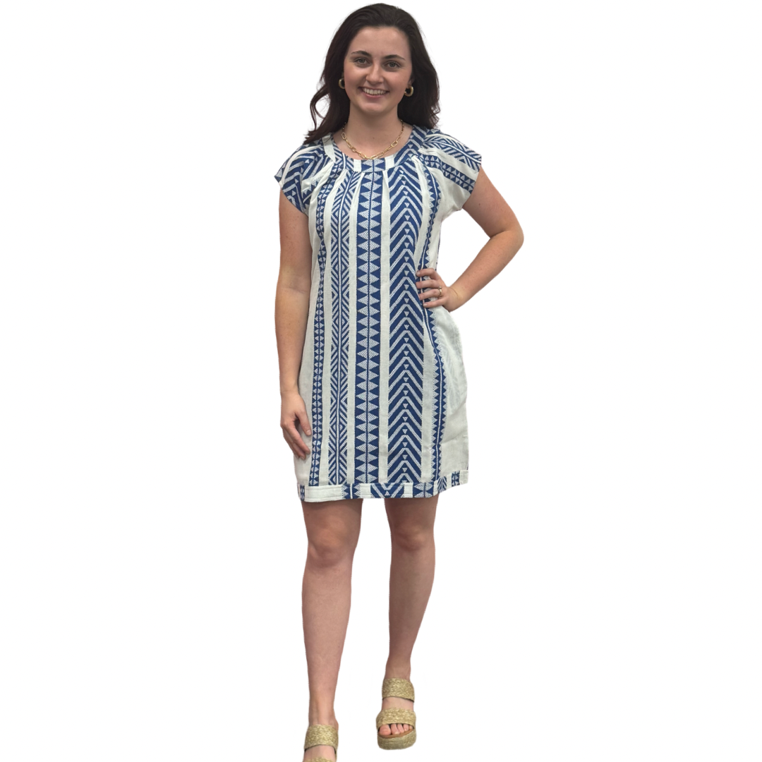 The Quinn Dress in Royal and White Jacquard — view 5