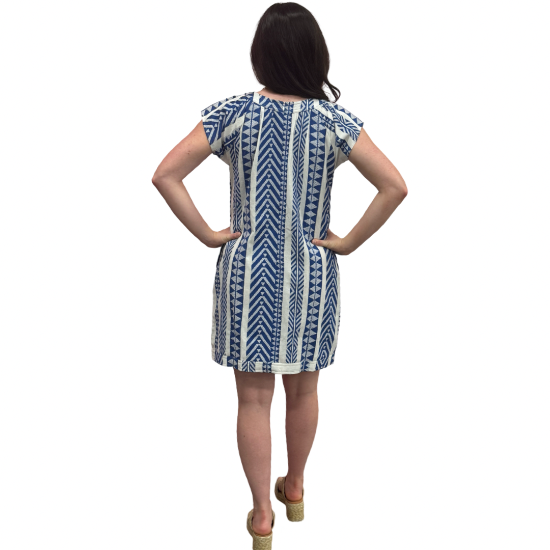 The Quinn Dress in Royal and White Jacquard — view 9