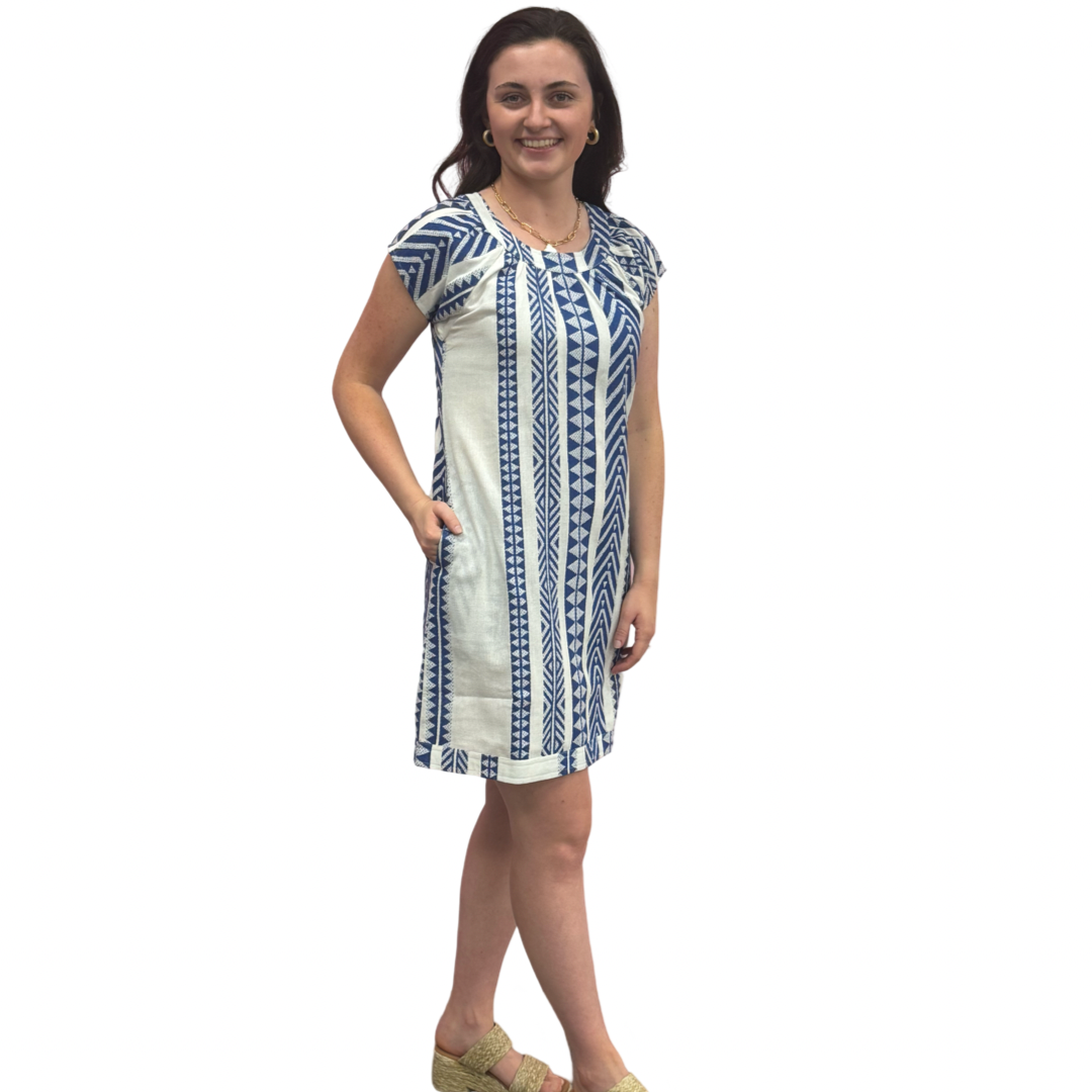The Quinn Dress in Royal and White Jacquard — view 3