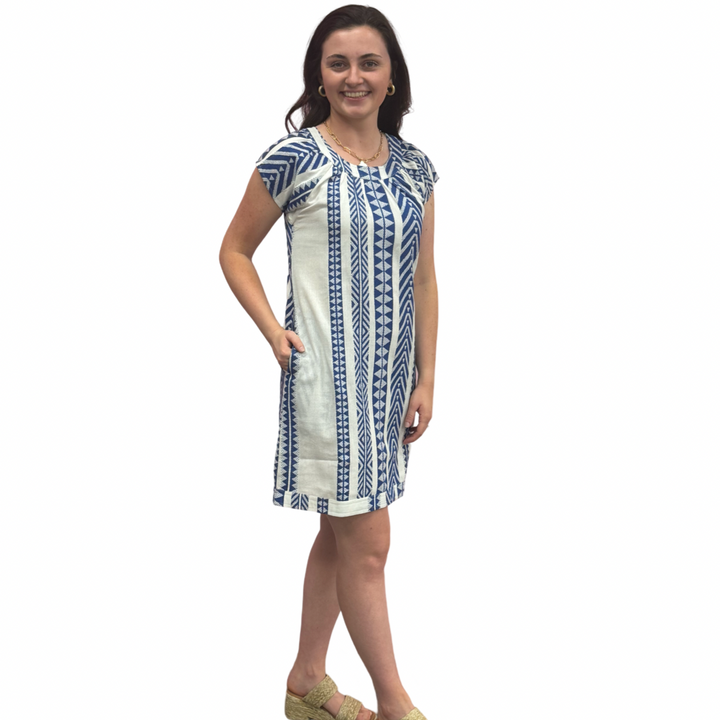 The Quinn Dress in Royal and White Jacquard — view 3