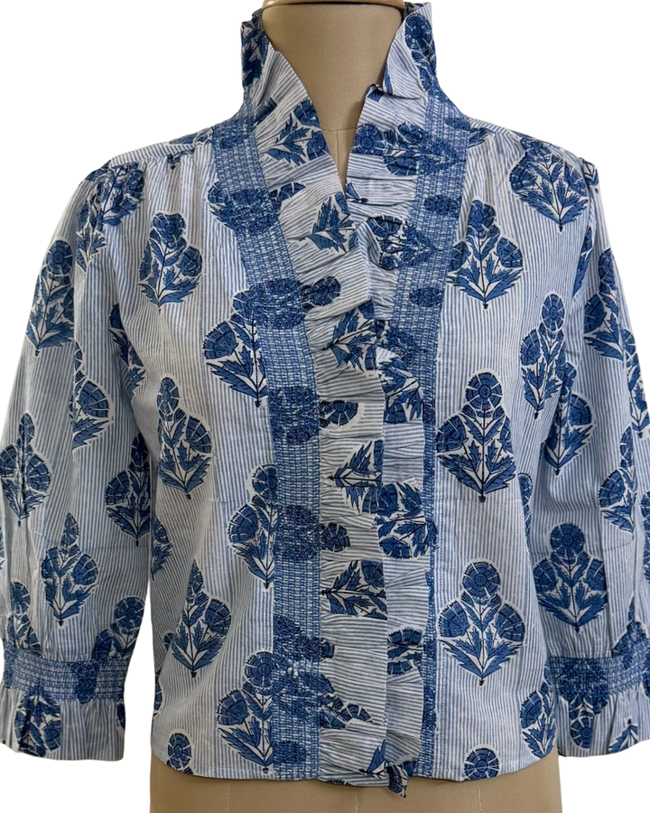 The Amelia Blue Block Print Striped Top