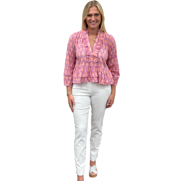 The Bella Lavender Coral Block Print Top — view 4