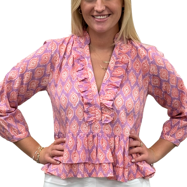 The Bella Lavender Coral Block Print Top — view 3