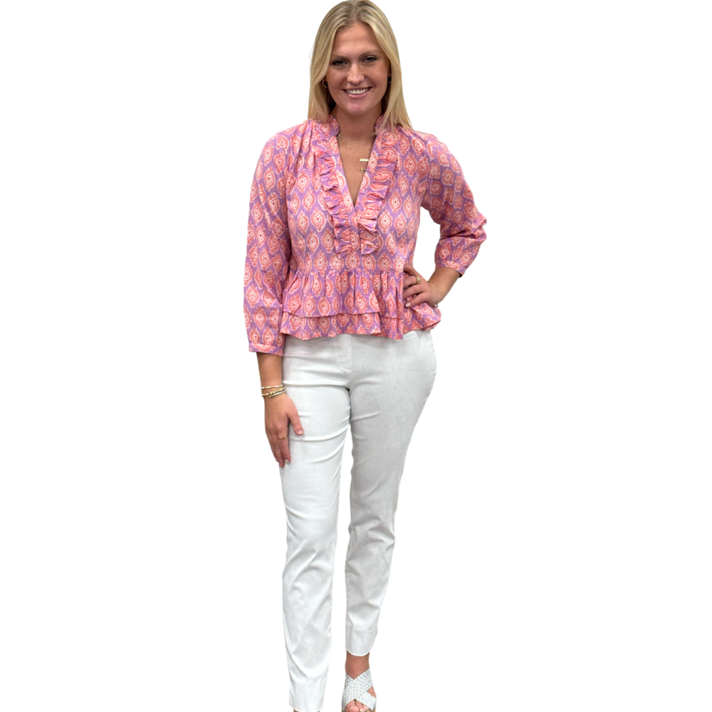 The Bella Lavender Coral Block Print Top — view 2