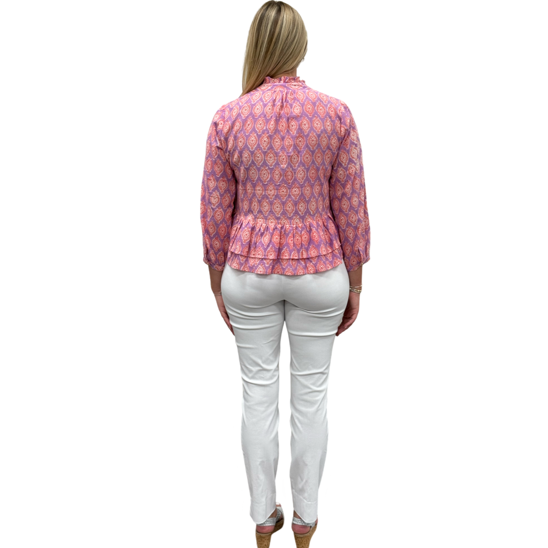 The Bella Lavender Coral Block Print Top — view 5