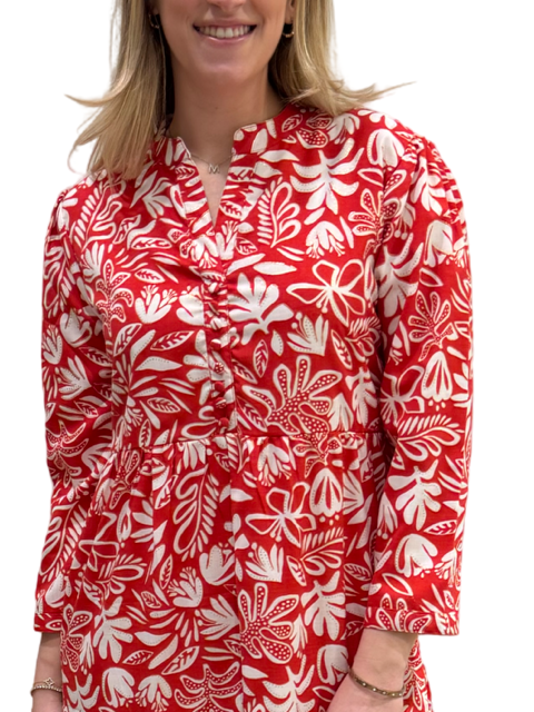 The Addison Button Trimmed Dress in Deep Coral — view 5