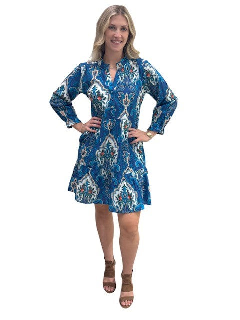 The Alexa Dress in Blue White Cotton Lurex