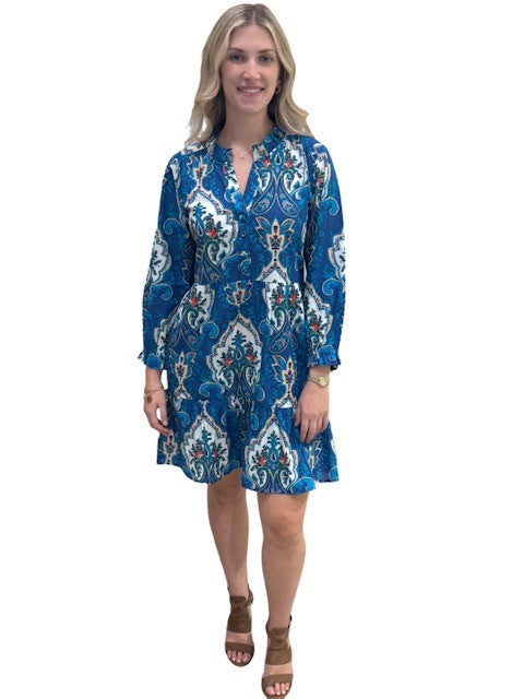 The Alexa Dress in Blue White Cotton Lurex — view 2