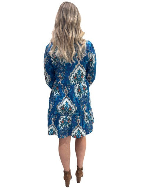The Alexa Dress in Blue White Cotton Lurex