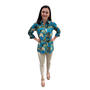 The Mason Button Back Top in Turquoise Tropical Cabana Print