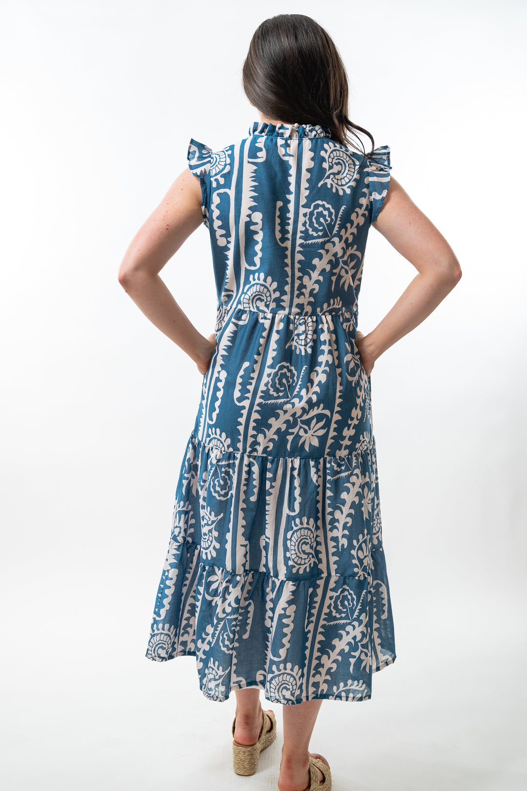 The Campbell Long Length Dress in Teal and White — view 6