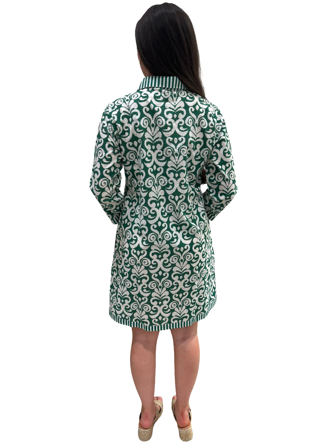 The Annika Cotton Dress in Emerald Green and White — view 6