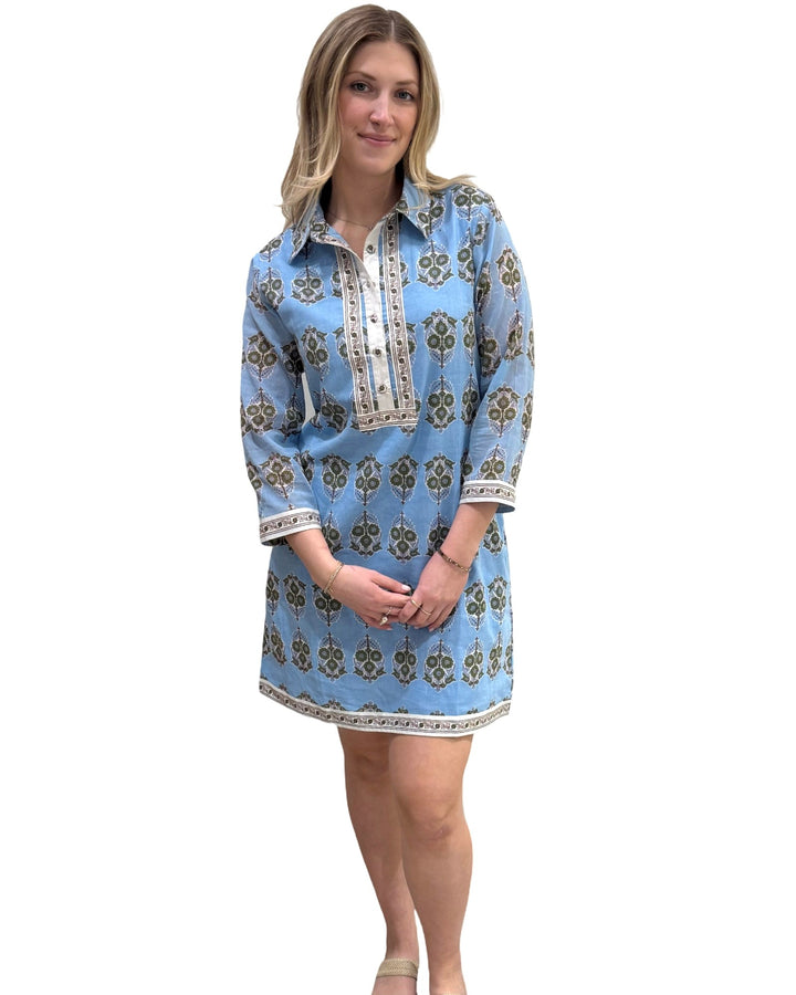 The Annika Cotton Dress in Baby Blue Floral — view 3